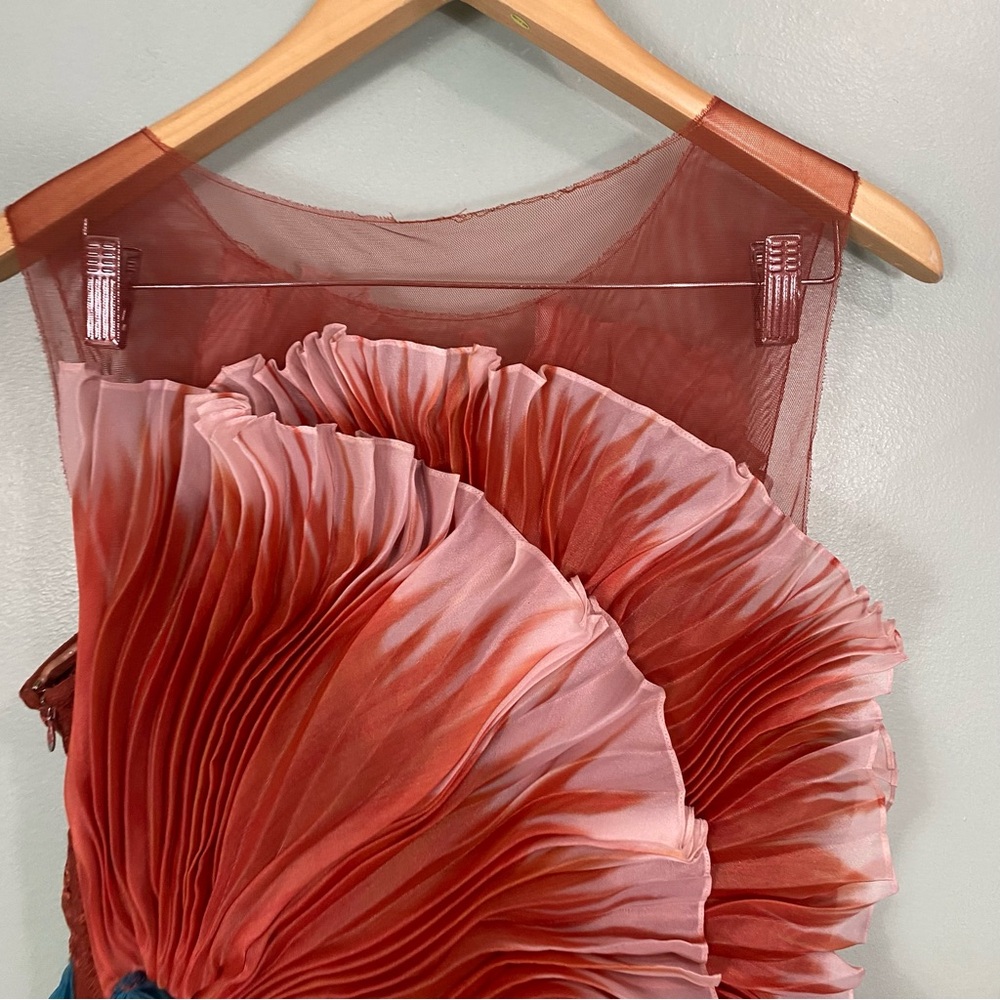 Anthropologie Geisha Designs 3D Floral Asymmetrical Dress Orange Medium - Picture 9 of 12